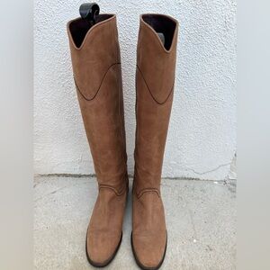 Chanel Interlocking CC Logo Tan Knee-High Leather Riding Boots